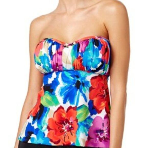SWIM SOLUTIONS - Halter Bandeau Floral Swim Tankini Top - Picture 1 of 4
